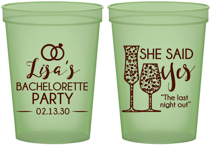Custom Bachelorette 16 oz Glow In The Dark Cups - The Last Night Out | 60097