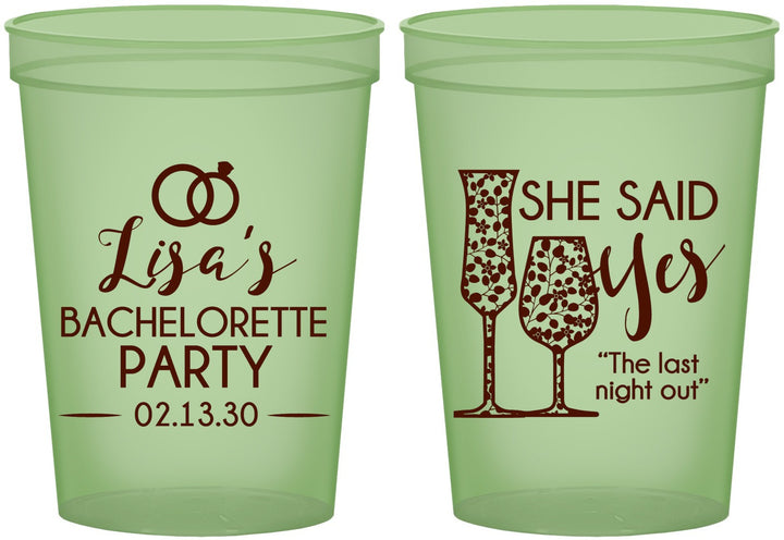 Custom Bachelorette 16 oz Glow In The Dark Cups - The Last Night Out | 60097