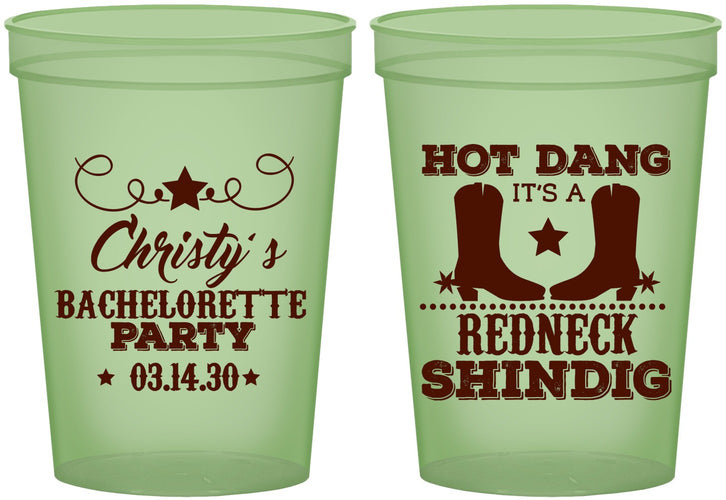 Custom Bachelorette 16 oz Glow In The Dark Cups - Redneck Shindig | 60100