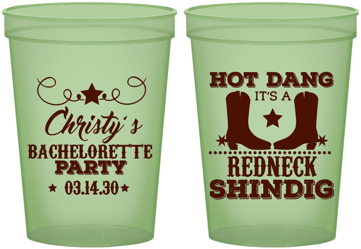 Custom Bachelorette 16 oz Glow In The Dark Cups - Redneck Shindig | 60100