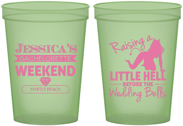 Custom Bachelorette 16 oz Glow In The Dark Cups - Raising A Little Hell | 60105
