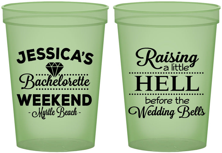 Custom Bachelorette 16 oz Glow In The Dark Cups - Raising A Little Hell | 60107
