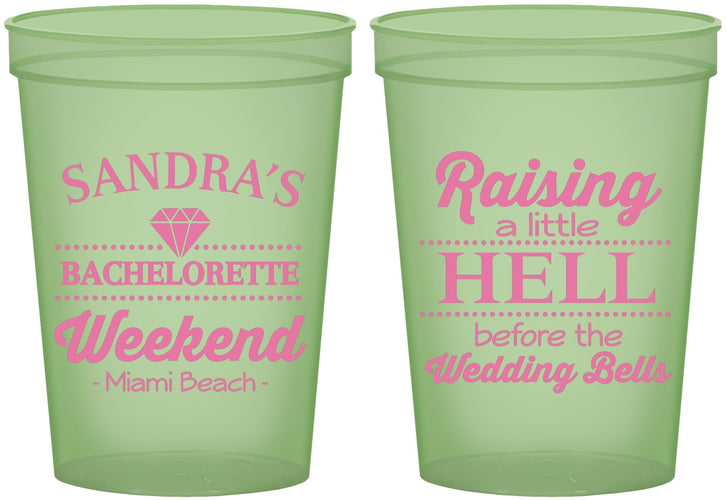 Custom Bachelorette 16 oz Glow In The Dark Cups - Raising A Little Hell | 60108