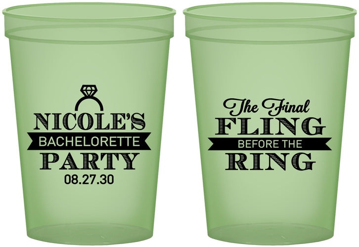 Custom Bachelorette 16 oz Glow In The Dark Cups - Final Fling Before The Ring | 60110