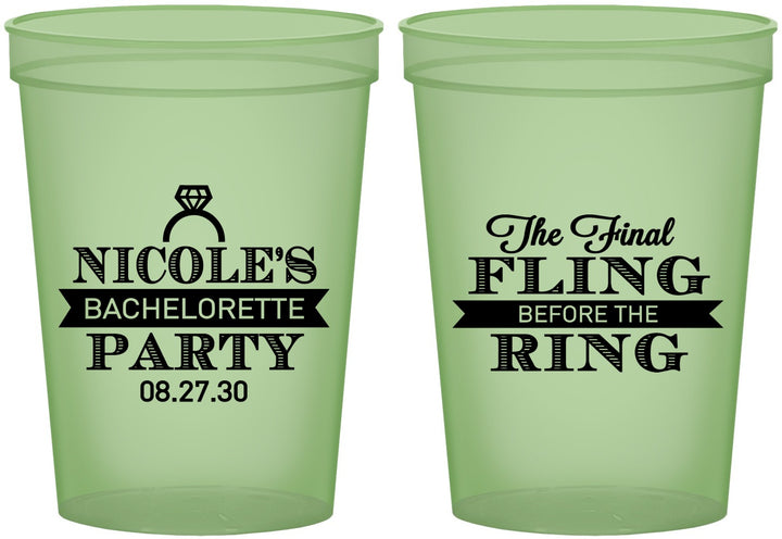 Custom Bachelorette 16 oz Glow In The Dark Cups - Final Fling Before The Ring | 60110