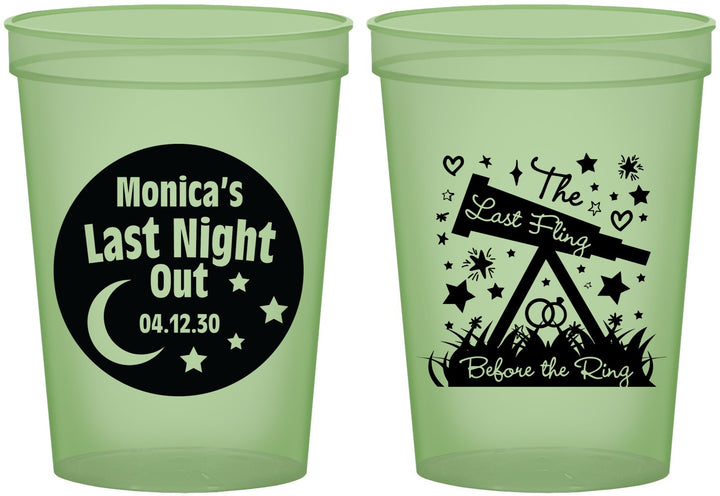 Custom Bachelorette 16 oz Glow In The Dark Cups - Last Fling Before Rings | 60113