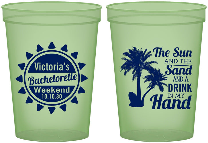 Custom Bachelorette 16 oz Glow In The Dark Cups - Sun Sand Drink Hand | 60114