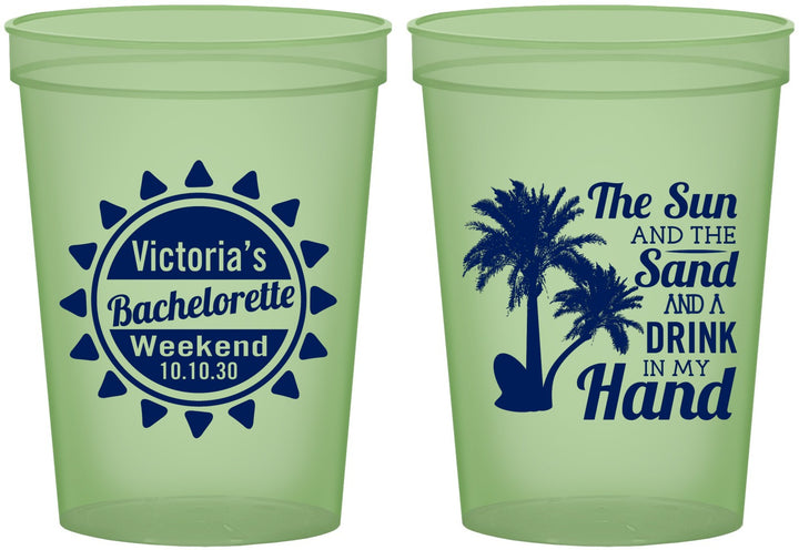 Custom Bachelorette 16 oz Glow In The Dark Cups - Sun Sand Drink Hand | 60114