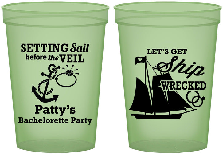 Custom Bachelorette 16 oz Glow In The Dark Cups - Setting Sail Before Veil | 60116