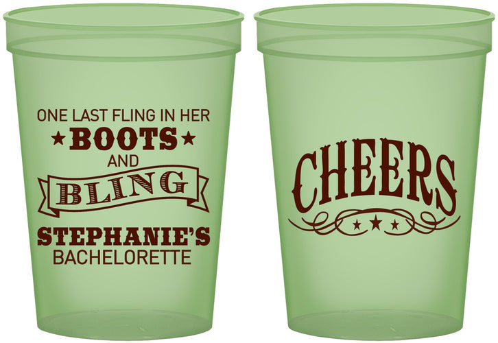 Custom Bachelorette 16 oz Glow In The Dark Cups - Boots And Bling | 60118