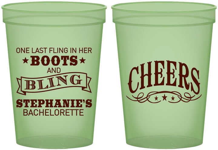 Custom Bachelorette 16 oz Glow In The Dark Cups - Boots And Bling | 60118