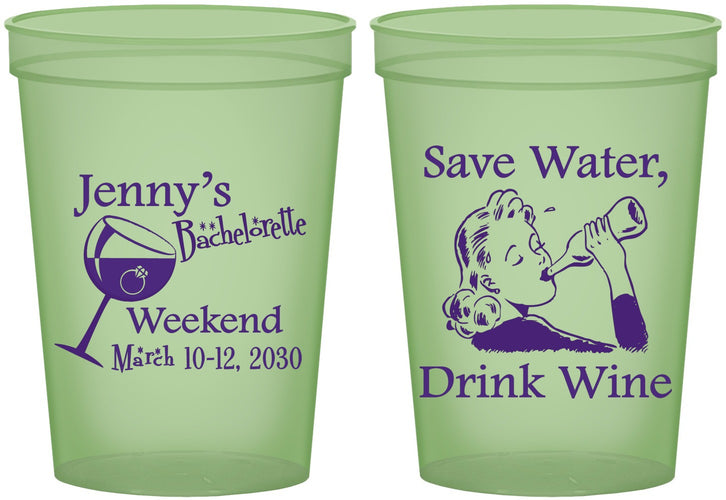 Custom Bachelorette 16 oz Glow In The Dark Cups - Save Water Drink Wine | 60120