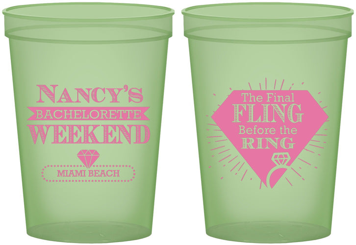 Custom Bachelorette 16 oz Glow In The Dark Cups - Final Fling Before The Ring | 60129