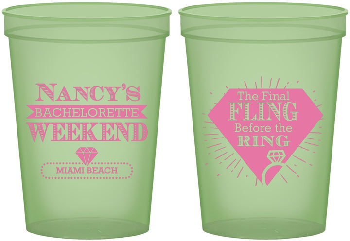 Custom Bachelorette 16 oz Glow In The Dark Cups - Final Fling Before The Ring | 60129