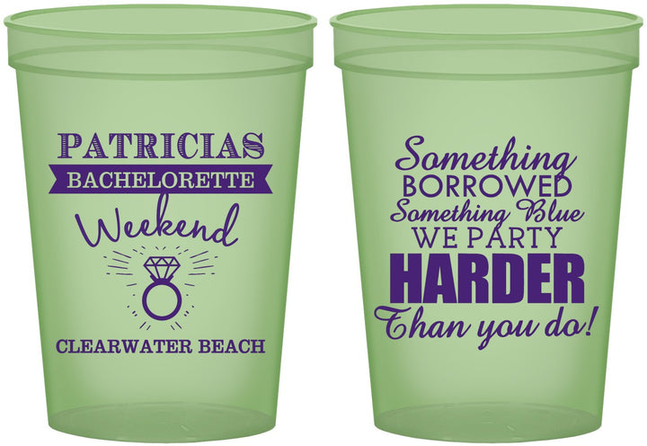 Custom Bachelorette 16 oz Glow In The Dark Cups - Something Borrowed | 60130