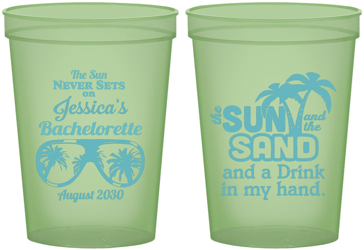 Custom Bachelorette 16 oz Glow In The Dark Cups - Sun Sand Drink Hand | 60134