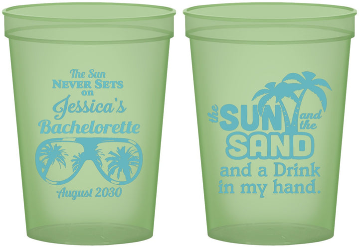 Custom Bachelorette 16 oz Glow In The Dark Cups - Sun Sand Drink Hand | 60134