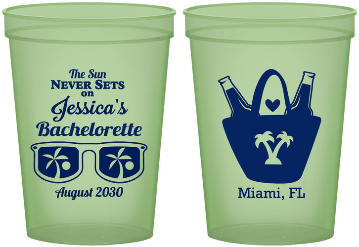 Custom Bachelorette 16 oz Glow In The Dark Cups - Beach Sun Never Sets | 60136