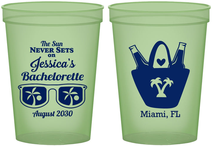 Custom Bachelorette 16 oz Glow In The Dark Cups - Beach Sun Never Sets | 60136