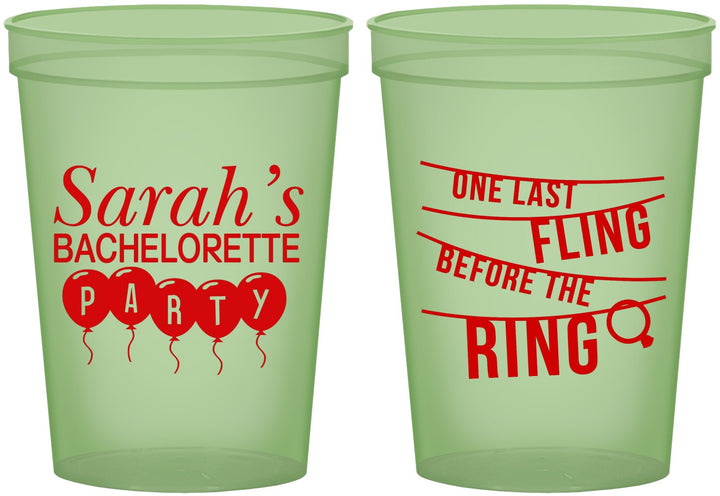Custom Bachelorette 16 oz Glow In The Dark Cups - Last Fling Before Rings | 60140
