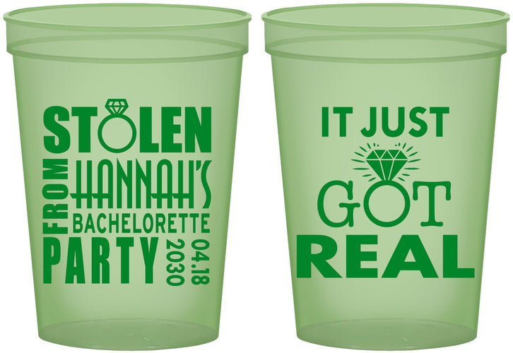 Custom Bachelorette 16 oz Glow In The Dark Cups - Just Got Real | 60141