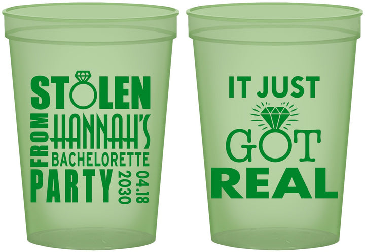 Custom Bachelorette 16 oz Glow In The Dark Cups - Just Got Real | 60141