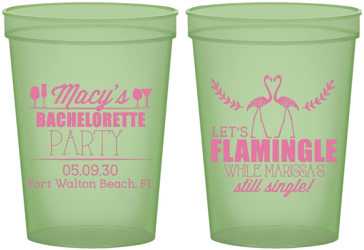 Custom Bachelorette 16 oz Glow In The Dark Cups - Lets Flamingle Still Single | 60144