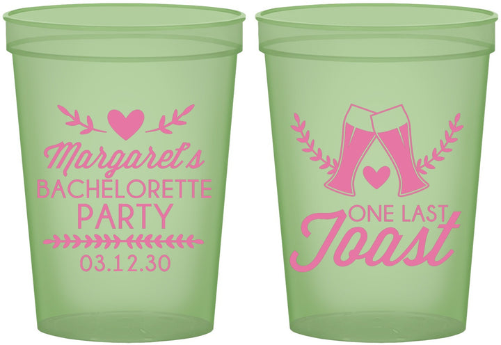 Custom Bachelorette 16 oz Glow In The Dark Cups - One Last Toast | 60147