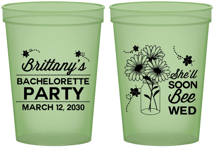 Custom Bachelorette 16 oz Glow In The Dark Cups - She Will Soon Bee Wed | 60151