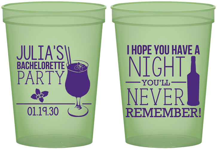 Custom Bachelorette 16 oz Glow In The Dark Cups - Night Never Remember | 60160