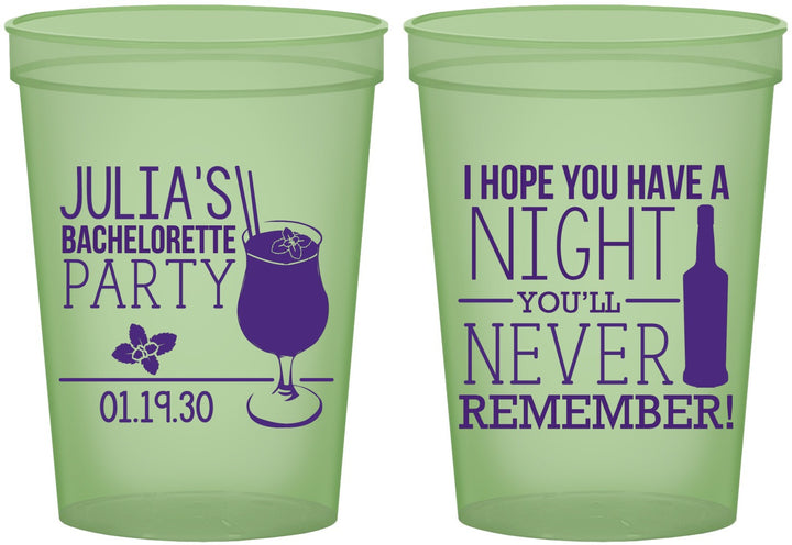 Custom Bachelorette 16 oz Glow In The Dark Cups - Night Never Remember | 60160