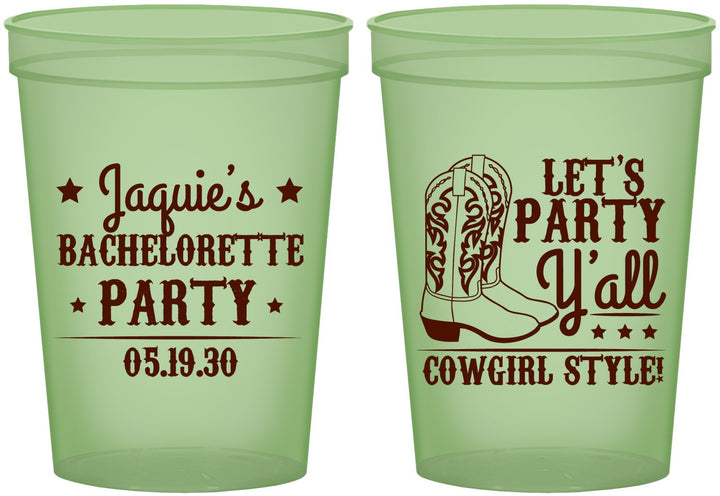 Custom Bachelorette 16 oz Glow In The Dark Cups - Cowgirl Boots | 60163