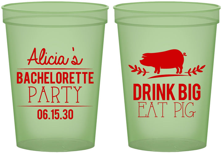 Custom Bachelorette 16 oz Glow In The Dark Cups - Drink Big Eat Pig | 60169
