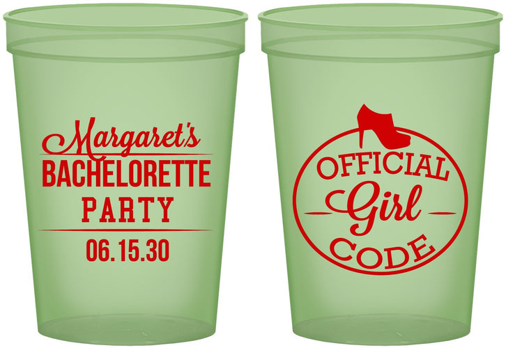 Custom Bachelorette 16 oz Glow In The Dark Cups - Official Girl Code | 60176