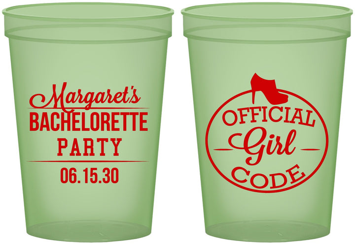 Custom Bachelorette 16 oz Glow In The Dark Cups - Official Girl Code | 60176
