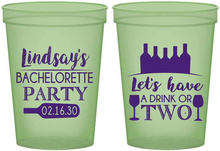 Custom Bachelorette 16 oz Glow In The Dark Cups - Wine Drink Or Two | 60178