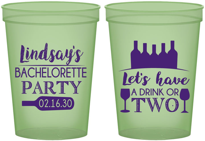 Custom Bachelorette 16 oz Glow In The Dark Cups - Wine Drink Or Two | 60178