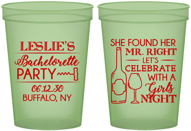 Custom Bachelorette 16 oz Glow In The Dark Cups - Mr Right Girls Night | 60180