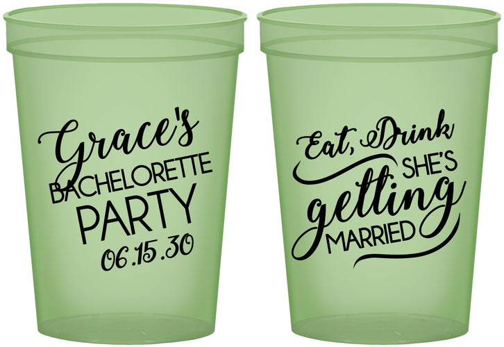 Custom Bachelorette 16 oz Glow In The Dark Cups - Eat Drink Getting Married | 60181