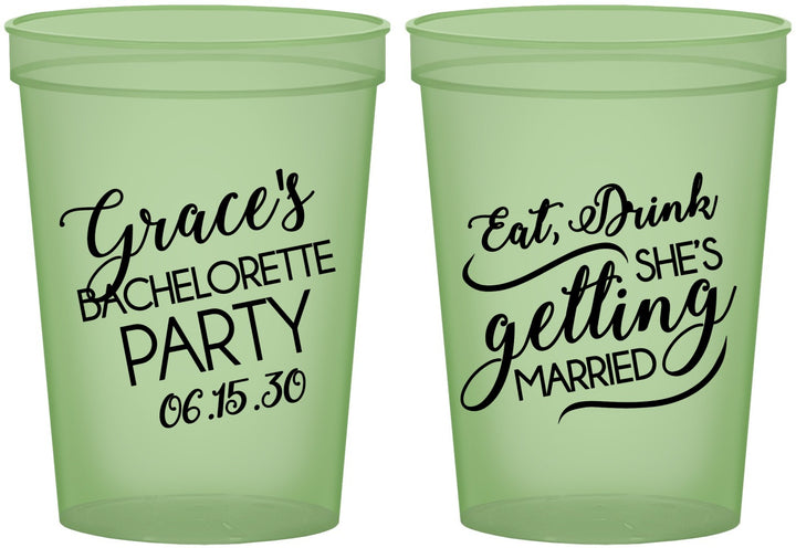 Custom Bachelorette 16 oz Glow In The Dark Cups - Eat Drink Getting Married | 60181