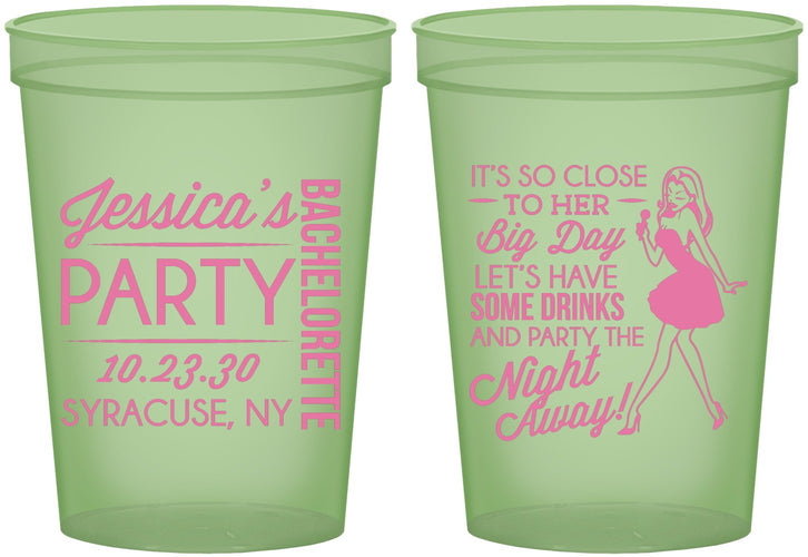 Custom Bachelorette 16 oz Glow In The Dark Cups - Drink The Night Away | 60182