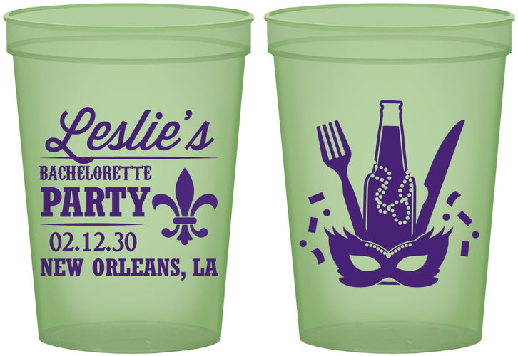Custom Bachelorette 16 oz Glow In The Dark Cups - Mardi Gras | 60185