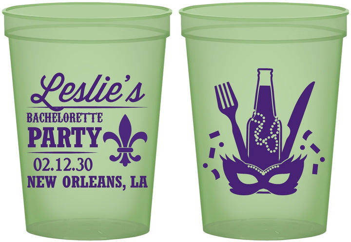 Custom Bachelorette 16 oz Glow In The Dark Cups - Mardi Gras | 60185