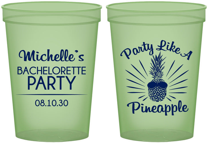 Custom Bachelorette 16 oz Glow In The Dark Cups - Party Like A Pineapple | 60193