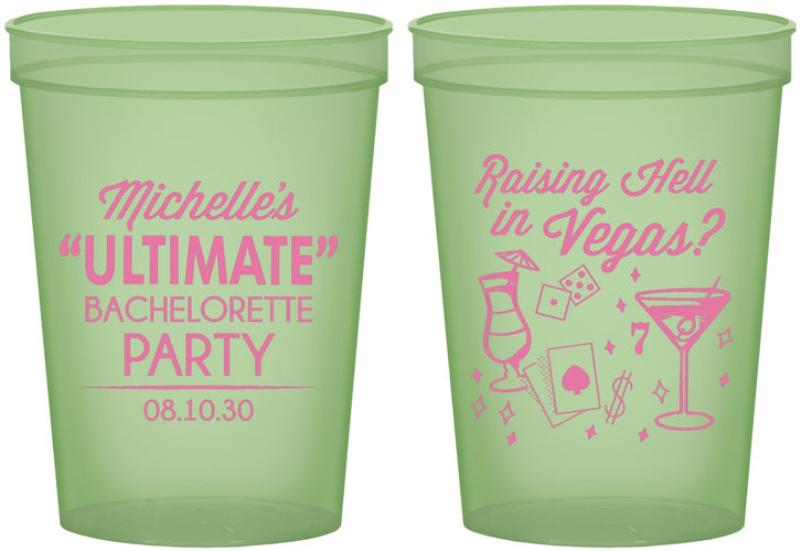 Custom Bachelorette 16 oz Glow In The Dark Cups - Raising Hell In Vegas | 60196