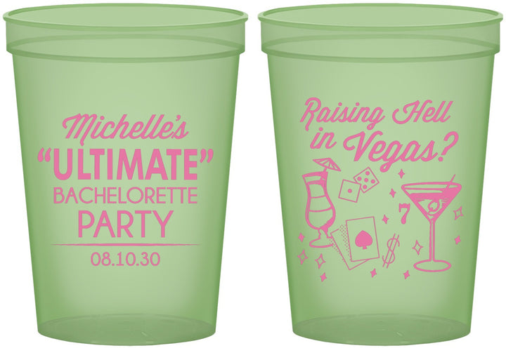 Custom Bachelorette 16 oz Glow In The Dark Cups - Raising Hell In Vegas | 60196