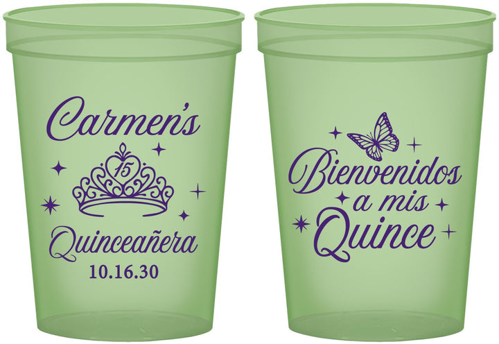 Custom Quinceanera 16 oz Glow In The Dark Cups - Bienvenidos A Mis Quince | 70005