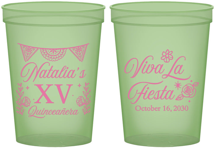 Custom Quinceanera 16 oz Glow In The Dark Cups - Viva La Fiesta Quince | 70008