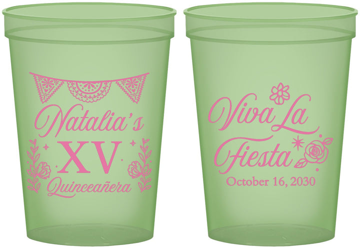 Custom Quinceanera 16 oz Glow In The Dark Cups - Viva La Fiesta Quince | 70008