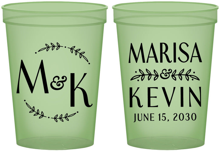 Custom Wedding 16 oz Glow In The Dark Cups - Two Letter Monogram | 801
